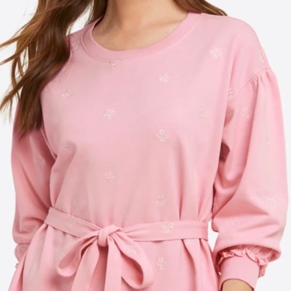 NEW Draper James, Bobbie Embroidered Sweatshirt Dress, Lt Pink, Large - Picture 2 of 7
